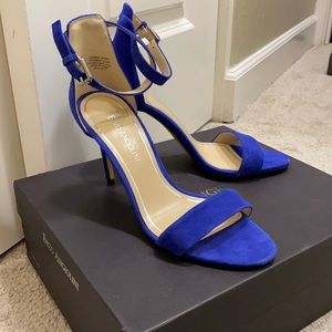 Blue suede Ankle strap heels